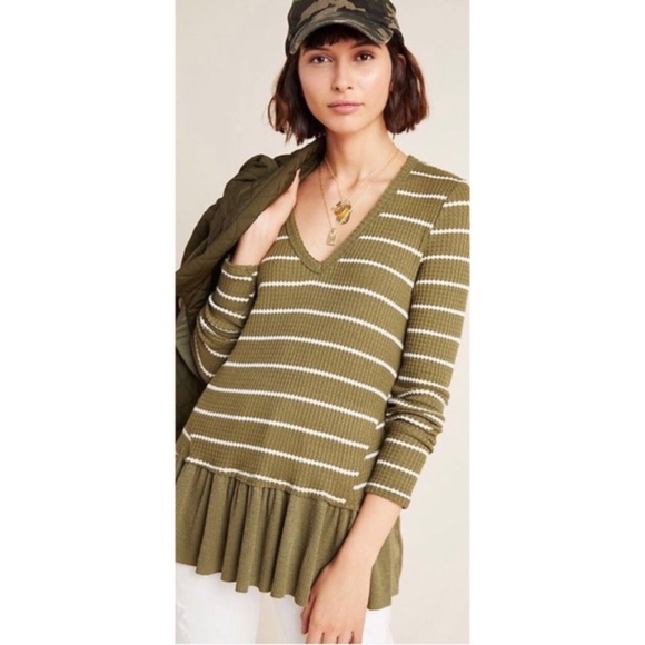 NWOT Anthropologie Eri + Ali Tallie Peplum Striped Top - Picture 2 of 6